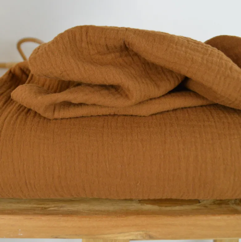 Tissu Double gaze coton Tabac - OEKO TEX