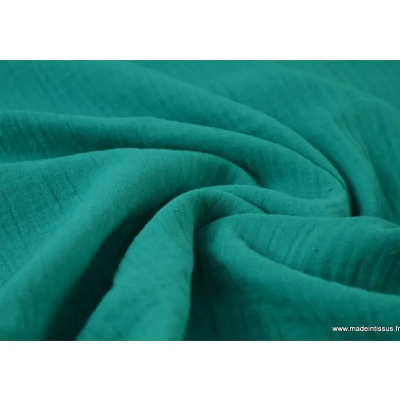 Tissu Double gaze 100% coton Turquoise emeraude - OEKO TEX