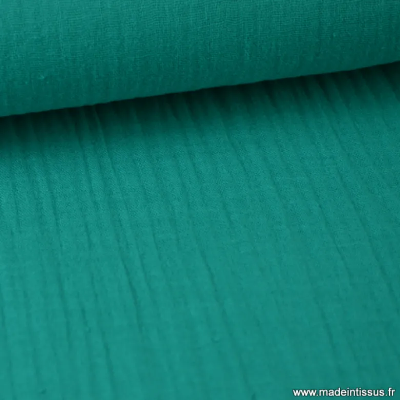 Tissu Double gaze 100% coton Turquoise emeraude - OEKO TEX