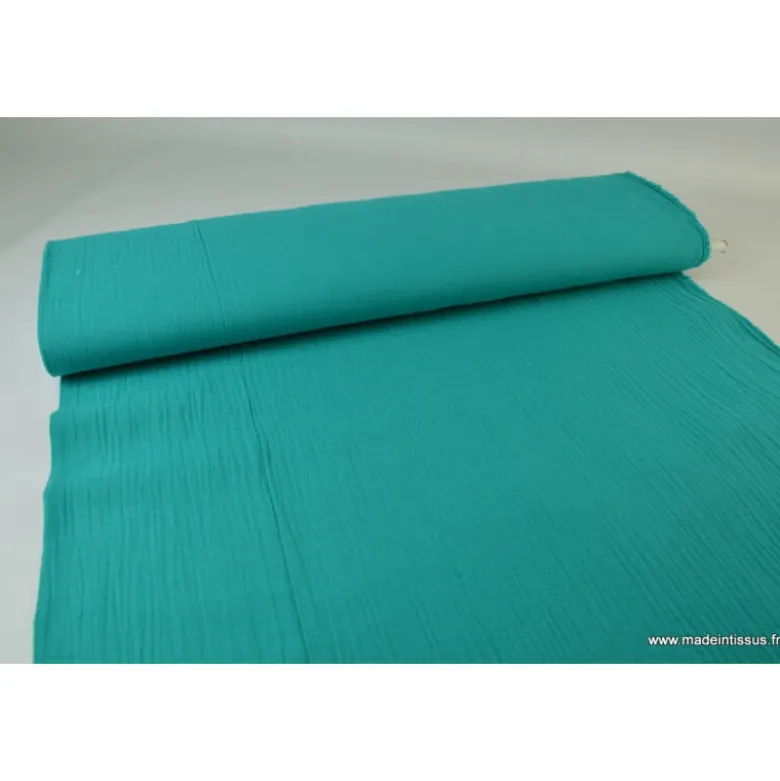 Tissu Double gaze 100% coton Turquoise emeraude - OEKO TEX