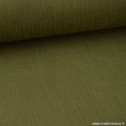Tissu Double gaze coton vert kaki - OEKO TEX