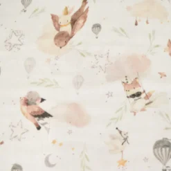 Tissu double gaze de coton Alya Oeko-Tex animaux & nuages fond blanc