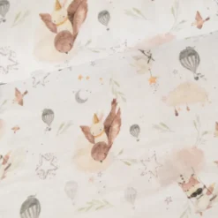 Tissu double gaze de coton Alya Oeko-Tex animaux & nuages fond blanc