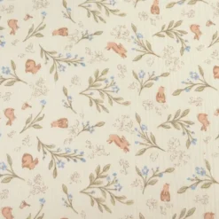 Tissu double gaze de coton Ariella lapins & feuillage fond écru