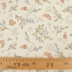 Tissu double gaze de coton Ariella lapins & feuillage fond écru