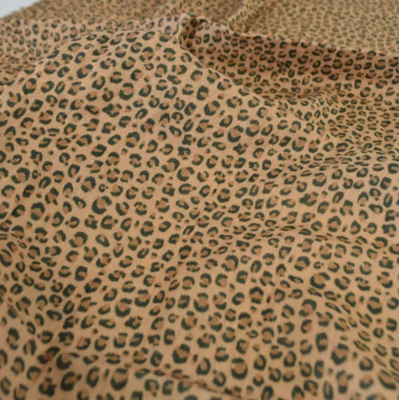 Tissu double gaze de coton Balzac motif Léopard fond camel