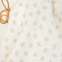 Tissu double gaze de coton Bio Poppy motif oiseaux fond Blanc