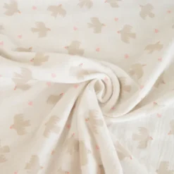 Tissu double gaze de coton Bio Poppy motif oiseaux fond Blanc