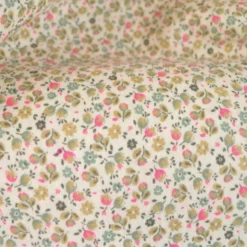Tissu double gaze de coton Caseille fleurs rose fluo fond écru