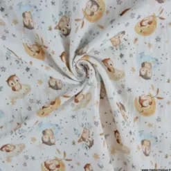 Tissu double gaze de coton Chouzel Hiboux, lunes et étoiles - OEKO TEX