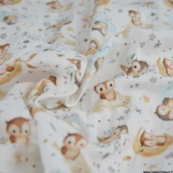 Tissu double gaze de coton Chouzel Hiboux, lunes et étoiles - OEKO TEX