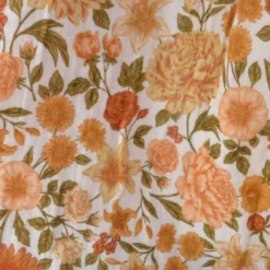 Tissu double gaze de coton Elisabeth motif fleurs tons orangés et rose