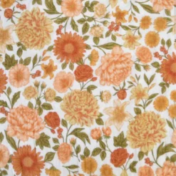 Tissu double gaze de coton Elisabeth motif fleurs tons orangés et rose