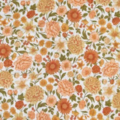 Tissu double gaze de coton Elisabeth motif fleurs tons orangés et rose