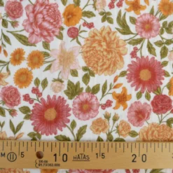 Tissu double gaze de coton Elisabeth motif fleurs tons roses et ocre