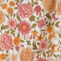 Tissu double gaze de coton Elisabeth motif fleurs tons roses et ocre