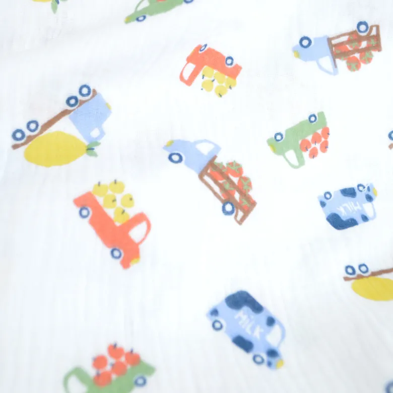 Tissu double gaze de coton Fresh motif camions bleus