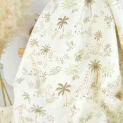 Tissu double gaze de coton Gokama motif palmiers et animaux savane