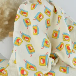 Tissu double gaze de coton Juice motif briques de jus de pomme