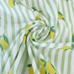 Tissu double gaze de coton Limoncello motif citrons et rayures Amande