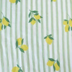 Tissu double gaze de coton Limoncello motif citrons et rayures Amande