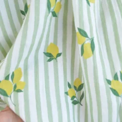 Tissu double gaze de coton Limoncello motif citrons et rayures Amande