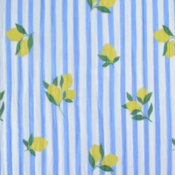 Tissu double gaze de coton Limoncello motif citrons et rayures bleues