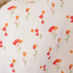Tissu double gaze de coton Mariotte motif fleurs coeurs