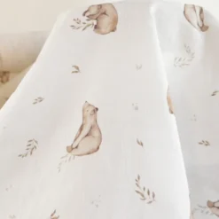 Tissu Double Gaze de Coton – Motif Ours Sauvages – Fond Blanc