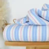Tissu double gaze de coton Poppy motif rayures bleues fond blanc - OEKO TEX
