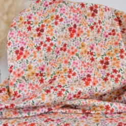 Tissu double gaze de coton Romane motif fleurs rouges et jaunes - OEKO TEX