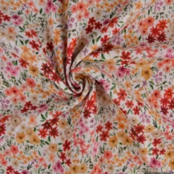 Tissu double gaze de coton Romane motif fleurs rouges et jaunes - OEKO TEX