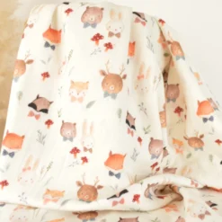 Tissu double gaze de coton Tyresta animaux de la forêt fond écru