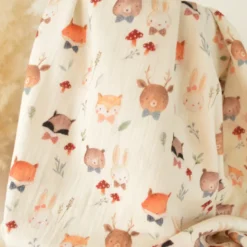 Tissu double gaze de coton Tyresta animaux de la forêt fond écru