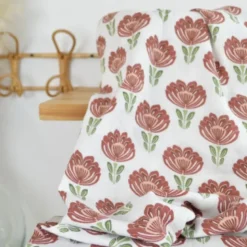 Tissu double gaze Désiré motif fleurs fond blanc cassé - OEKO TEX