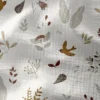 Tissu Double gaze Elisa motif feuillages et oiseaux fond Ecru - OEKO TEX