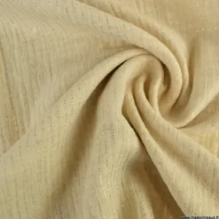 Tissu Double gaze en lin mélangé à rayures Lurex fond Sable
