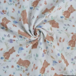 Tissu Double gaze Kalou motif oursons beige - OEKO TEX