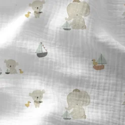 Tissu Double gaze Kidsbay motif éléphants, koalas et bateaux - OEKO TEX