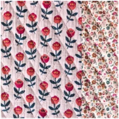 Tissu double gaze matelassé Artiom envers Caseilles fleurs roses - OEKO TEX