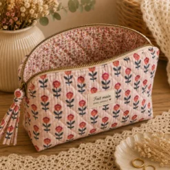 Tissu double gaze matelassé Artiom envers Caseilles fleurs roses - OEKO TEX