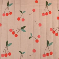 Tissu double gaze matelassé Clafoutis motif cerises et rayures
