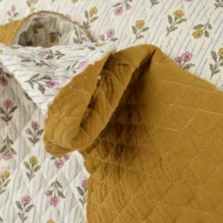 Tissu double gaze matelassé losange fleurs Aesa et uni Havane
