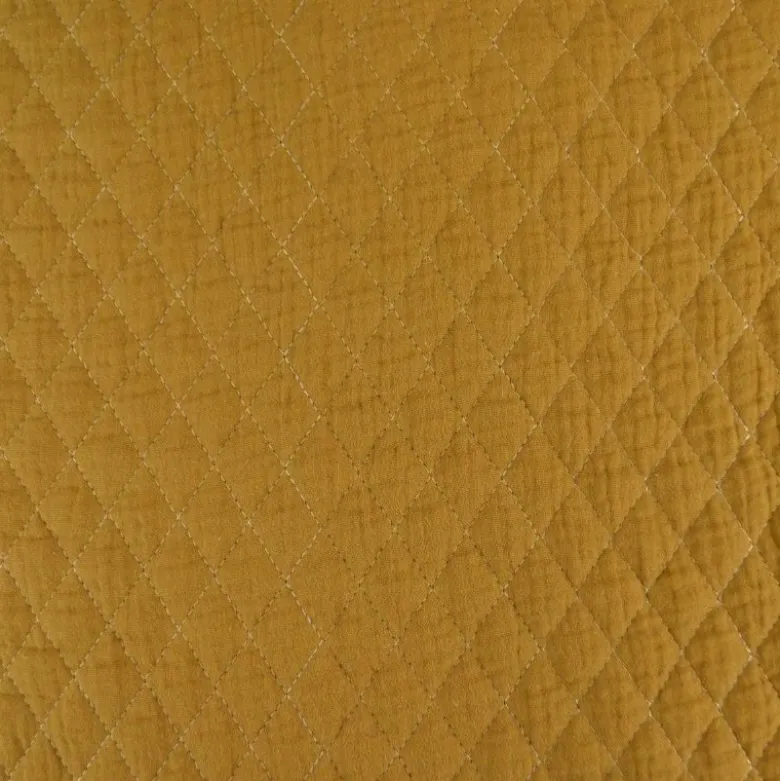 Tissu double gaze matelassé losange fleurs Aesa et uni Havane