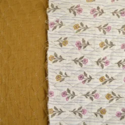Tissu double gaze matelassé losange fleurs Aesa et uni Havane