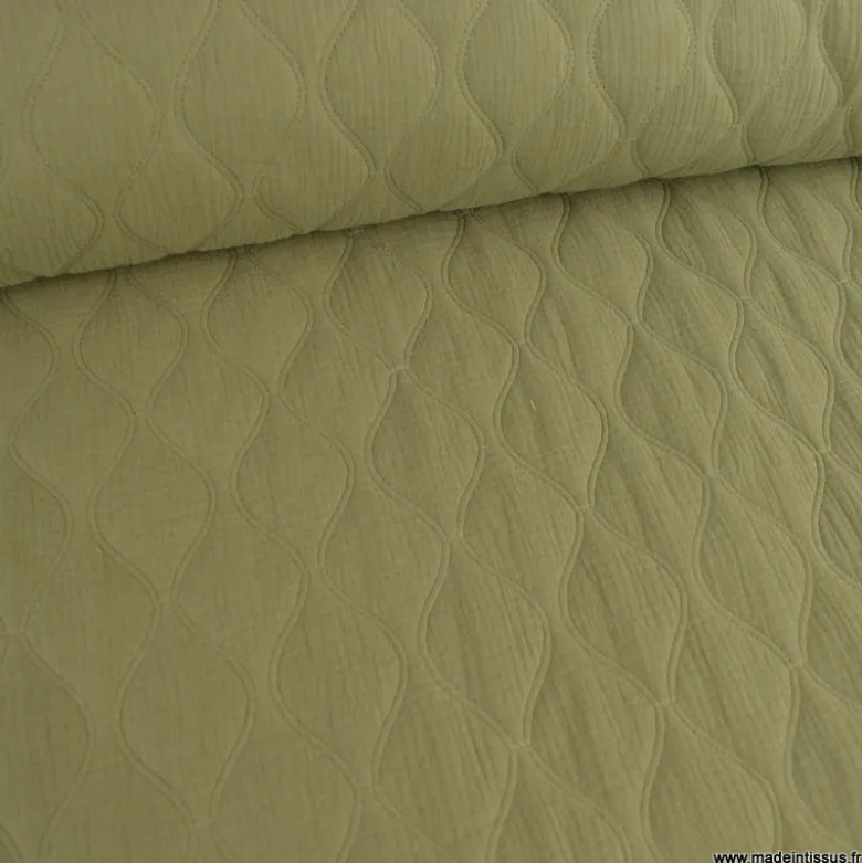 Tissu double gaze matelassé Vert kaki - OEKO TEX