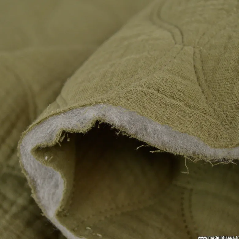Tissu double gaze matelassé Vert kaki - OEKO TEX