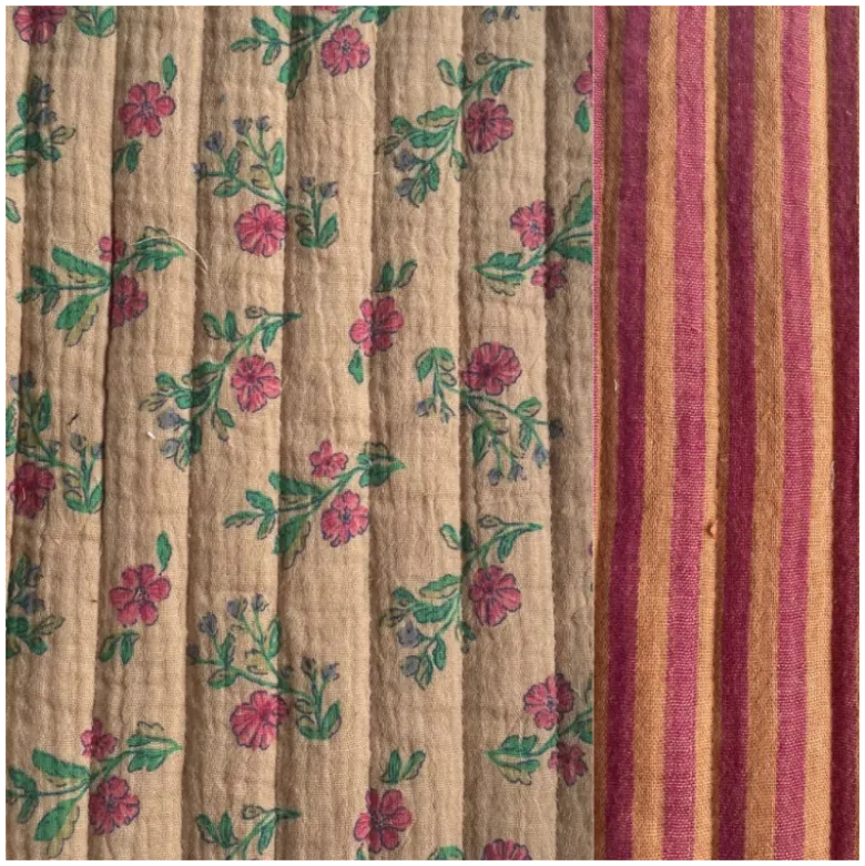 Tissu double gaze matelassé vertical Lina et rayures cassonade