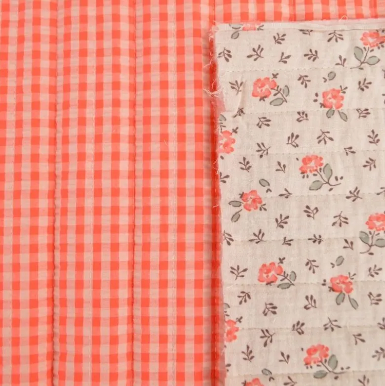 Tissu double gaze matelassé Vertical Olympe fleurs et seersucker rose