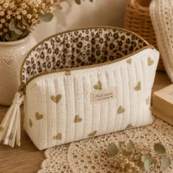 Tissu double gaze matelassé Yoon coeurs doré envers Karli léopard - OEKO TEX